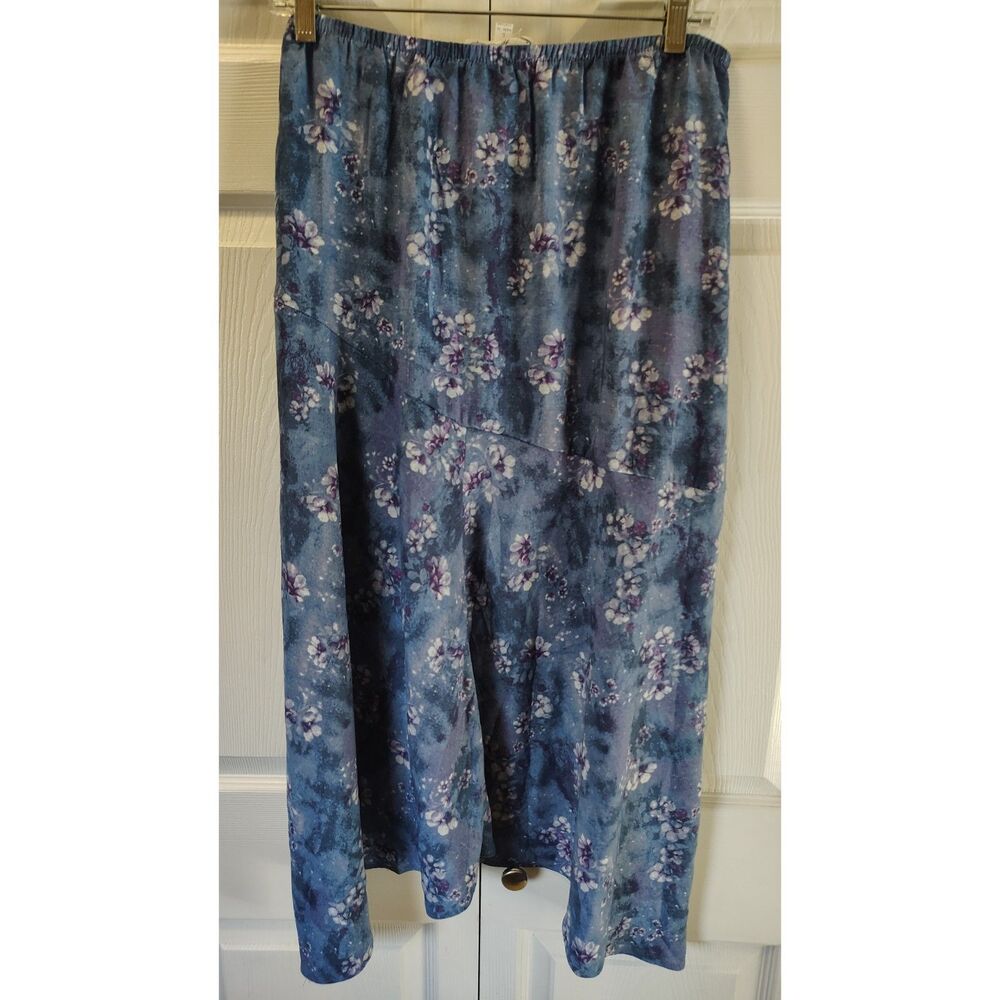 Hippie Rose Large Blue Purple Floral Asymmetrical Midi Maxi Skirt Elastic Waist